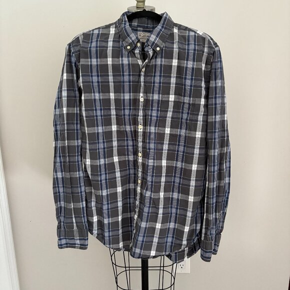 J. Crew Other - J.CREW Shirt Men's Black Blue Plaid Button Down Long Sleeve XL